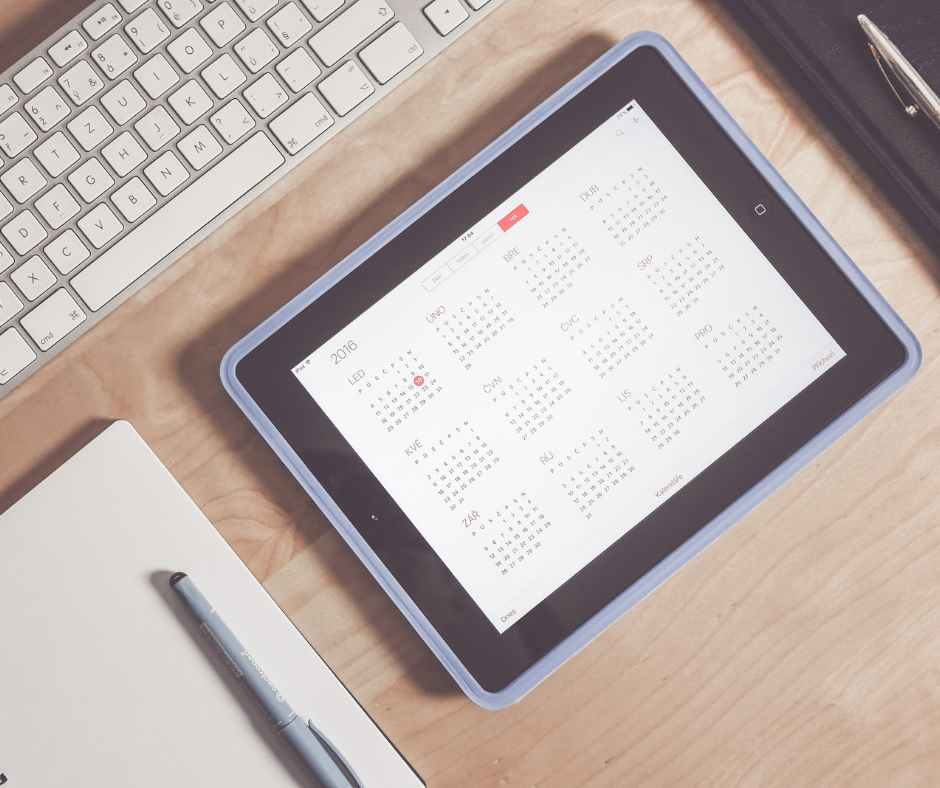 birds eye view of calendar on tablet