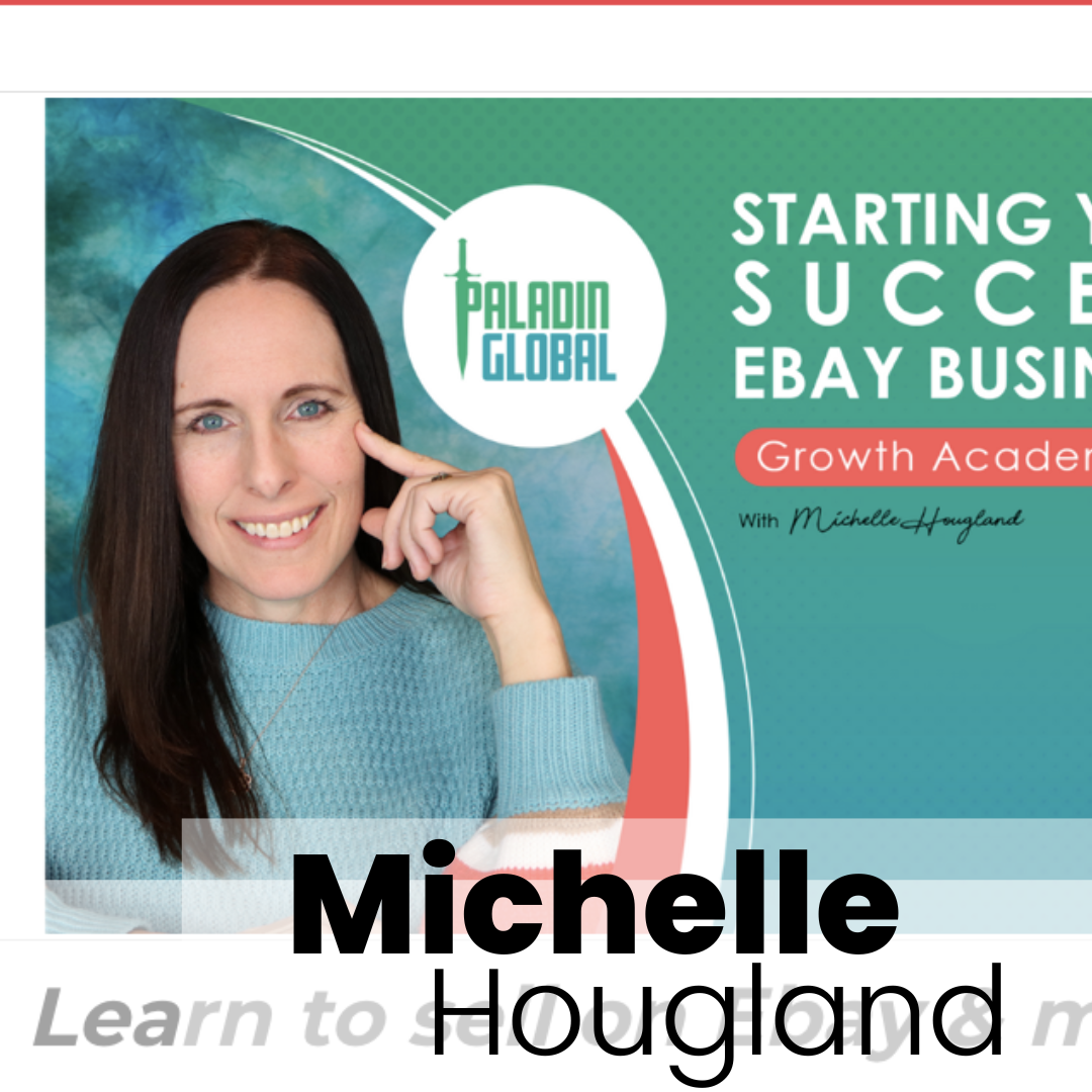 Screenshot of the homepage of Michelle Houglands website with a picture of Michelle smiling and an excerpt about eBay selling for ecommerce stores
