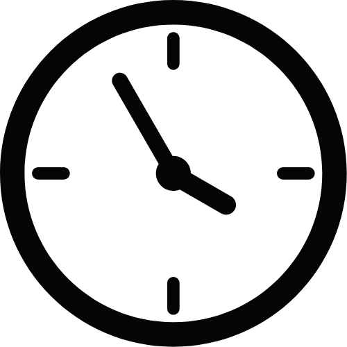 Black icon of clock to indicate after hours support