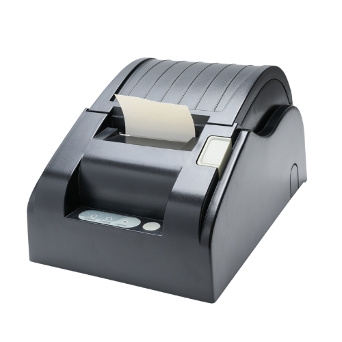 Grey receipt printer with receipt coming out