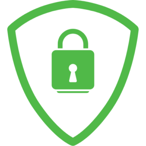 Green icon of a lock within a shield to indicate data security and back up