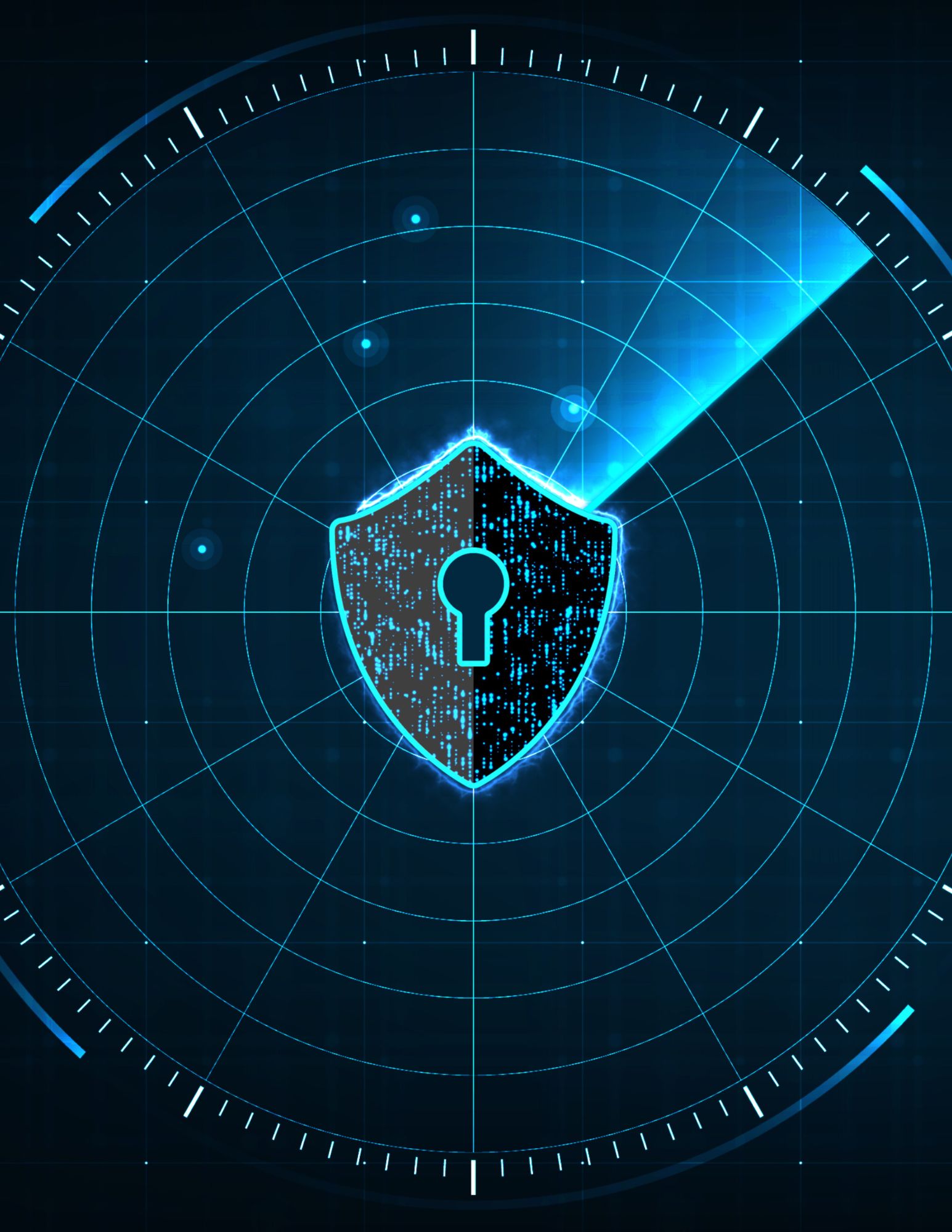 Data shield with a key hole in the center on a sonar monitor