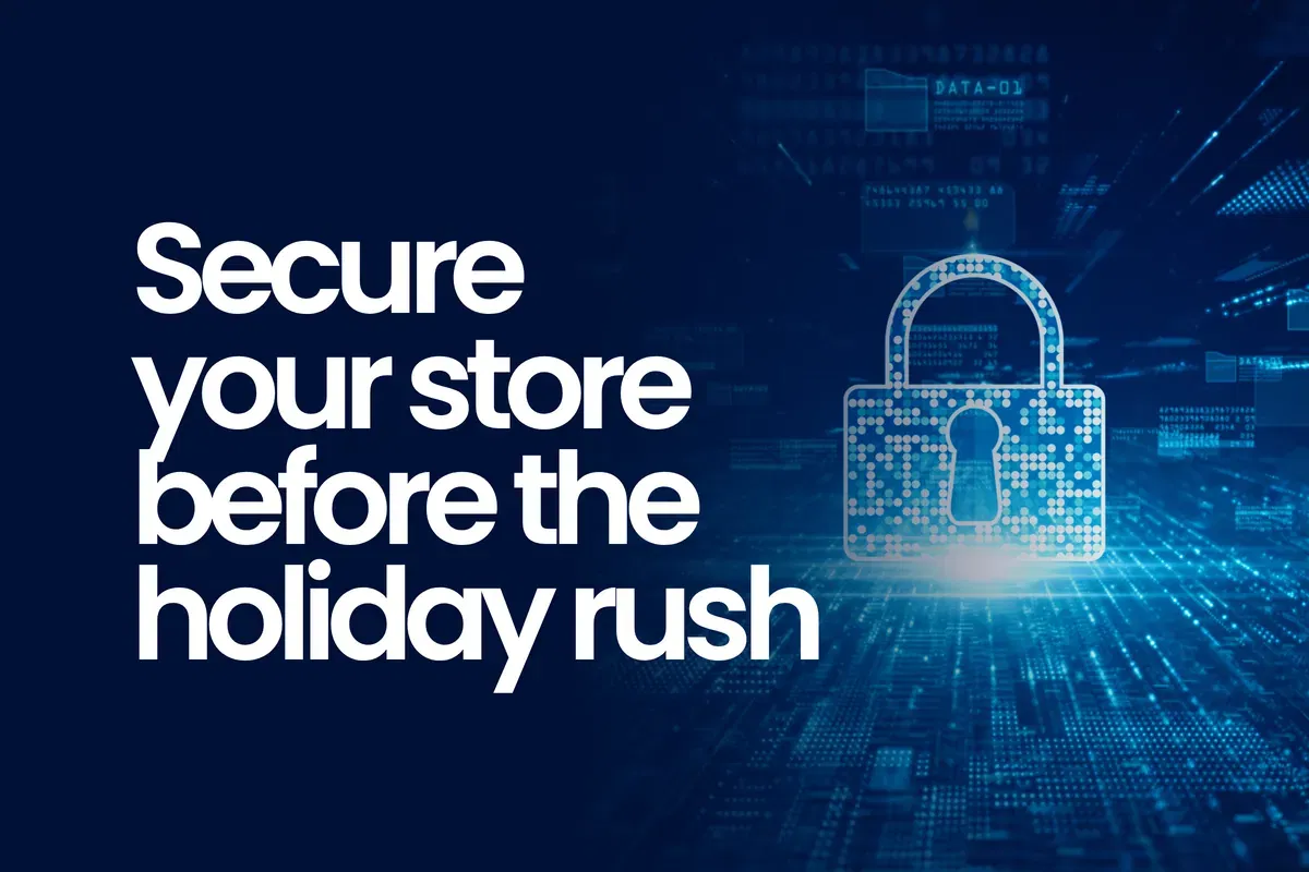 Glowing digital padlock beside the text “Secure your store before the holiday rush”